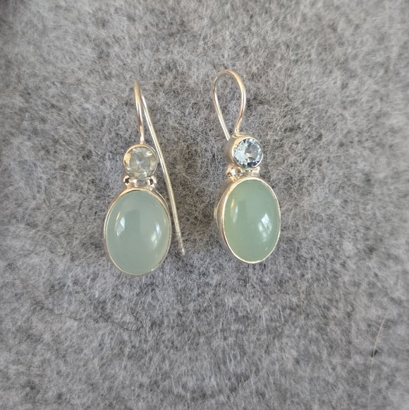 Chalcedony Blue Topaz Earrings Dangle Solid 925 Sterling Silver New Stunning - Picture 3 of 6